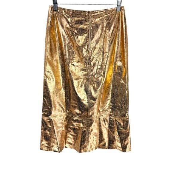 Tuckernuck x India Hicks NEW Gold Metallic London A Line Midi Skirt Size 2 - Picture 6 of 9